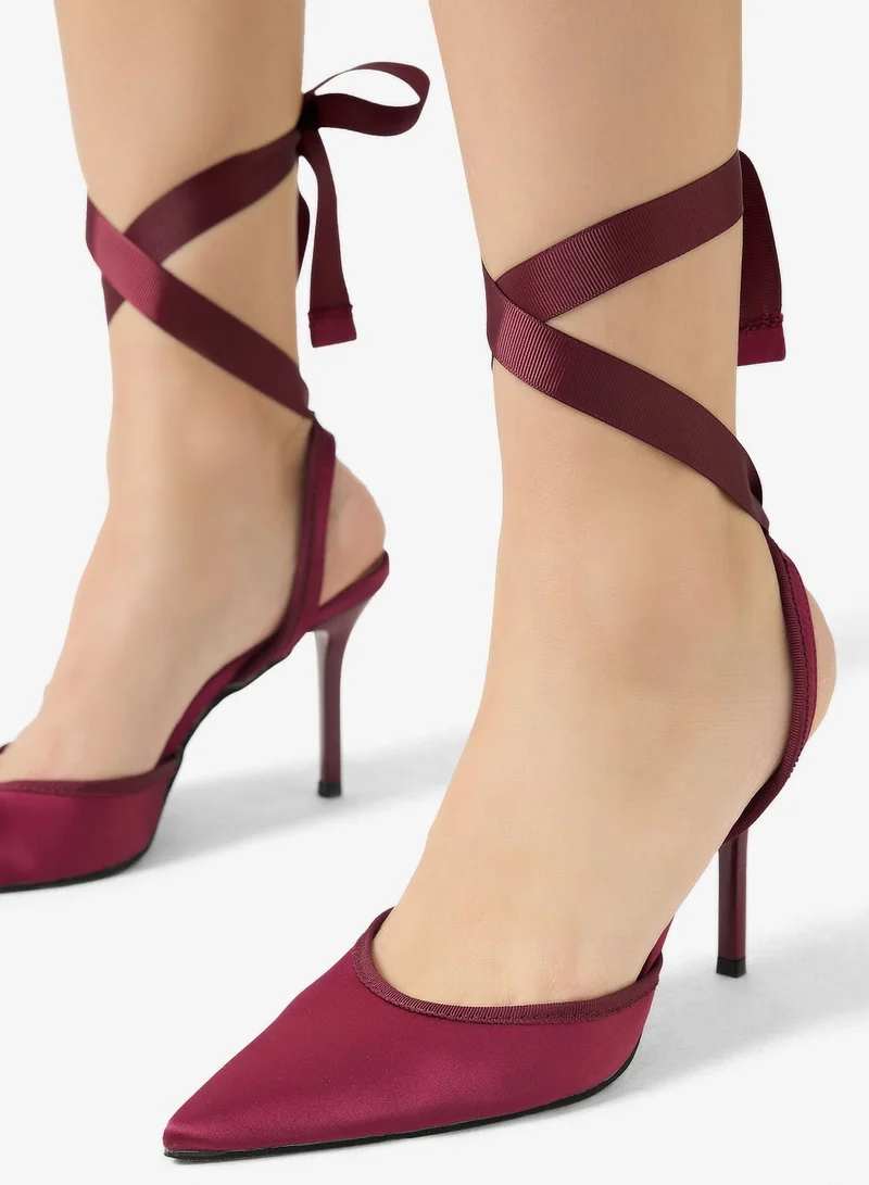 Namshi x Burgandy Bow Tie Satin High Heel Pumps for Women | Best Price UAE